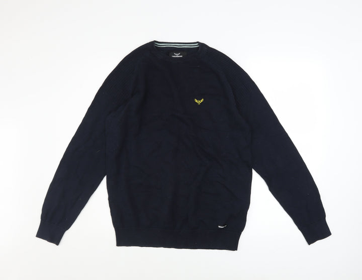 Threadbare Men's Blue Cotton Pullover Jumper M Crew Neck Logo
