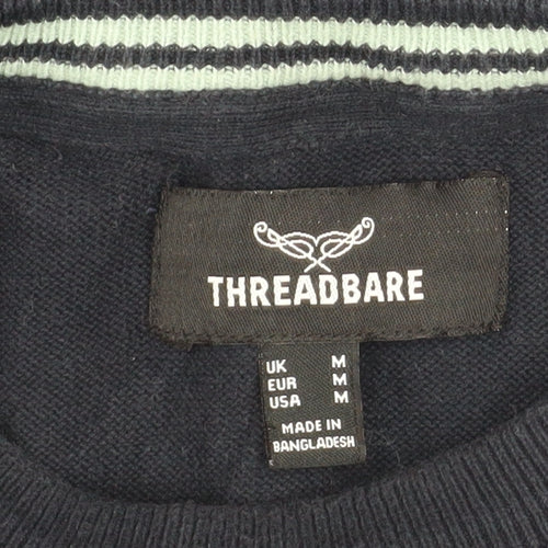 Threadbare Men's Blue Cotton Pullover Jumper M Crew Neck Logo