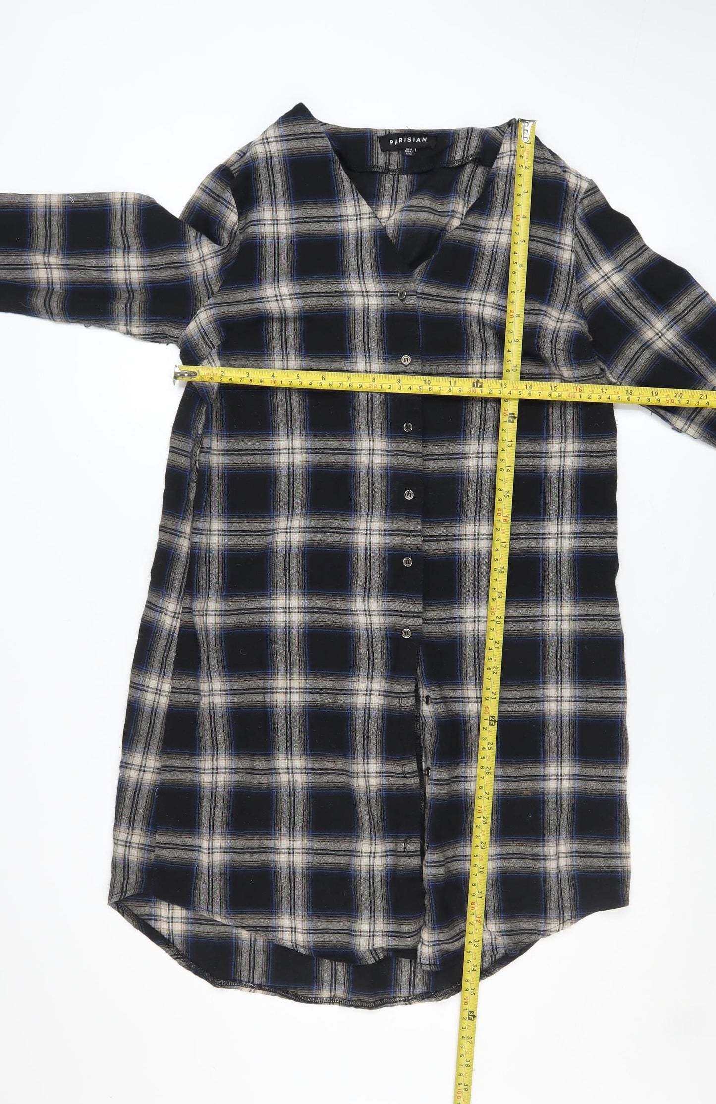 Parisian Womens Blue Check Long Sleeve Tunic Shirt UK 14