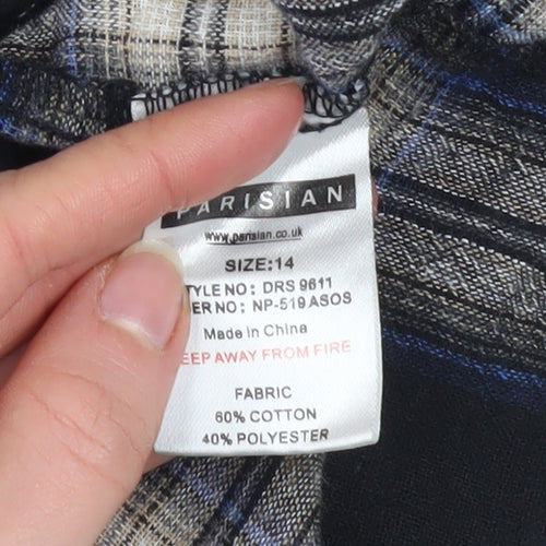 Parisian Womens Blue Check Long Sleeve Tunic Shirt UK 14