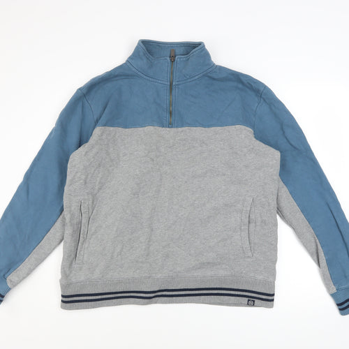 Marks and Spencer Men’s Grey & Blue 1/2 Zip Sweatshirt XL Regular Fit