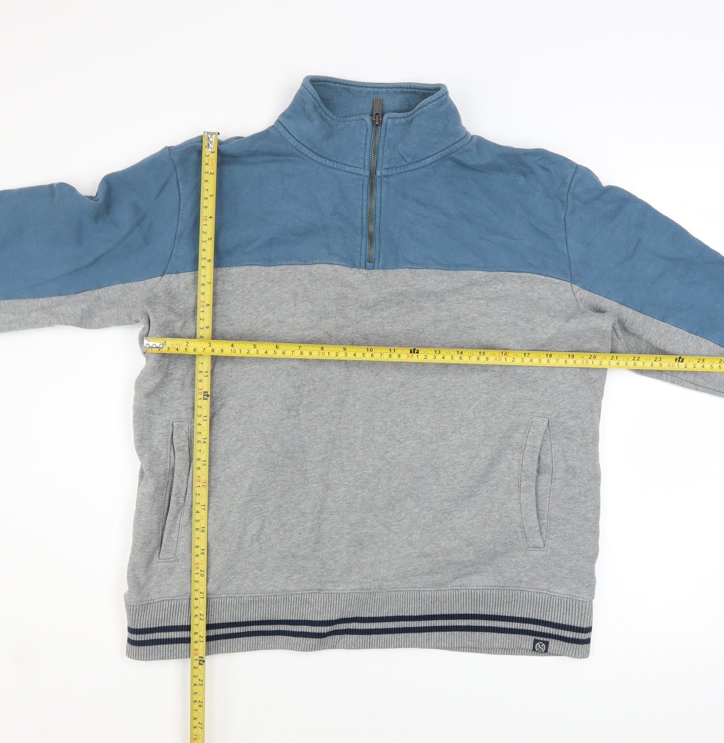 Marks and Spencer Men’s Grey & Blue 1/2 Zip Sweatshirt XL Regular Fit