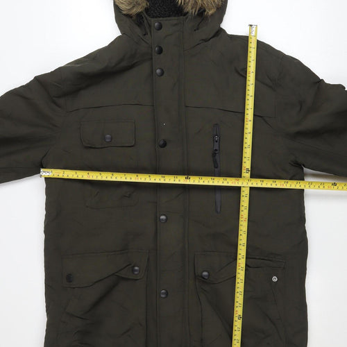 Holmes & Co Men’s Green Parka Jacket M Hooded Faux Fur Trim Winter Coat