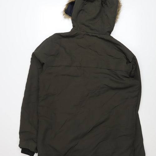 Holmes & Co Men’s Green Parka Jacket M Hooded Faux Fur Trim Winter Coat