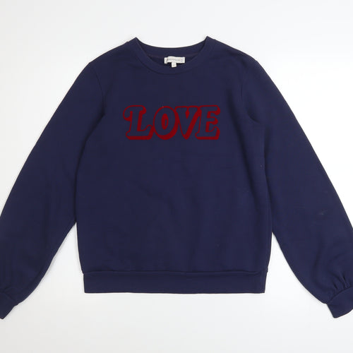 Warehouse Womens Navy Blue LOVE Sweatshirt Small Pullover Casual