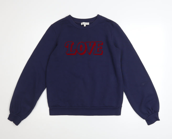 Warehouse Womens Navy Blue LOVE Sweatshirt Small Pullover Casual