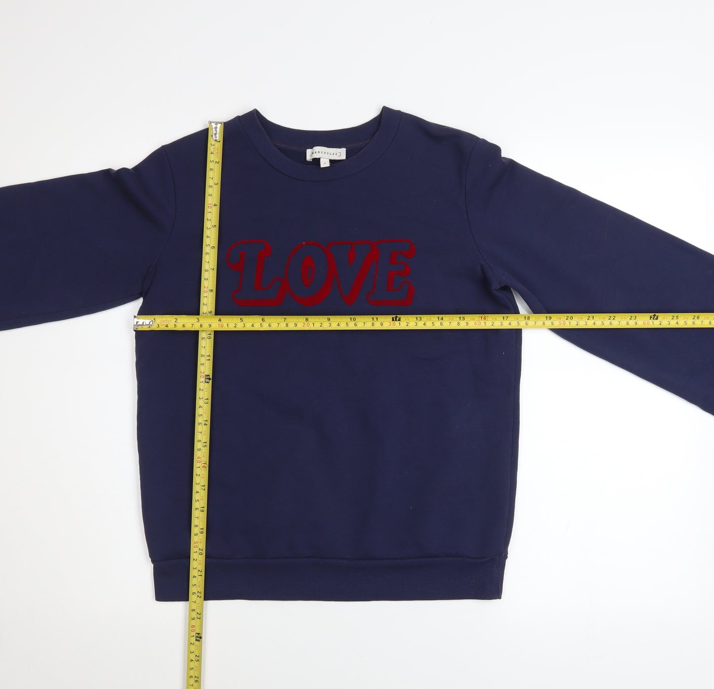 Warehouse Womens Navy Blue LOVE Sweatshirt Small Pullover Casual