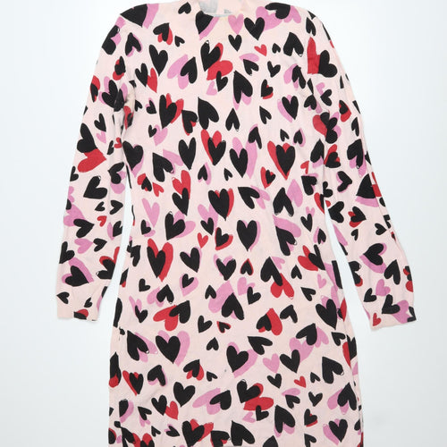 Oasis Women’s Multicoloured Heart Print Cotton Sweater Dress M