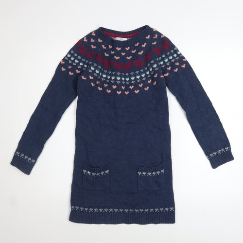 FatFace Girls Blue Fair Isle Knit Sweater Dress 10-11 Years Long Sleeve