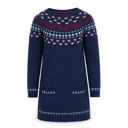 FatFace Girls Blue Fair Isle Knit Sweater Dress 10-11 Years Long Sleeve