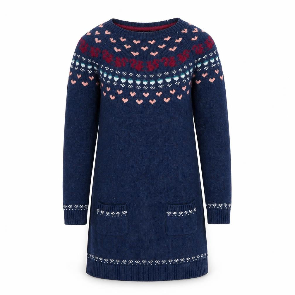 FatFace Girls Blue Fair Isle Knit Sweater Dress 10-11 Years Long Sleeve