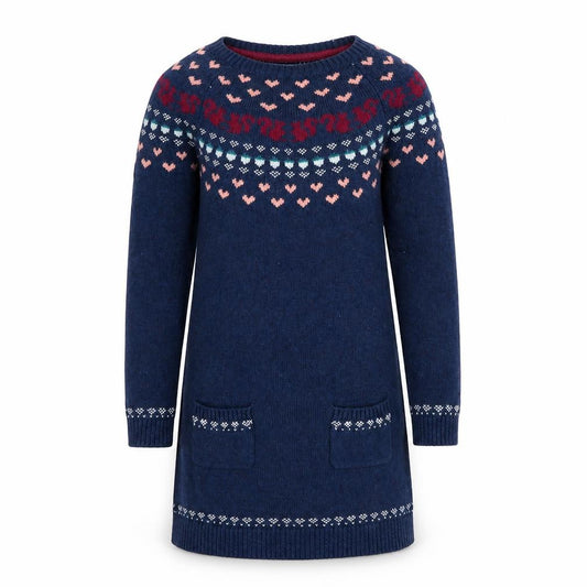 FatFace Girls Blue Fair Isle Knit Sweater Dress 10-11 Years Long Sleeve