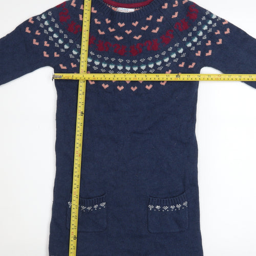 FatFace Girls Blue Fair Isle Knit Sweater Dress 10-11 Years Long Sleeve