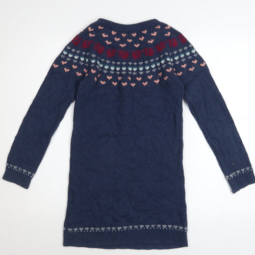 FatFace Girls Blue Fair Isle Knit Sweater Dress 10-11 Years Long Sleeve