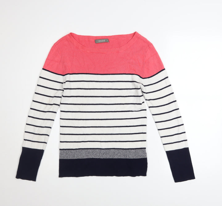Oasis Women's Multicoloured Striped Boat Neck Knit Jumper M