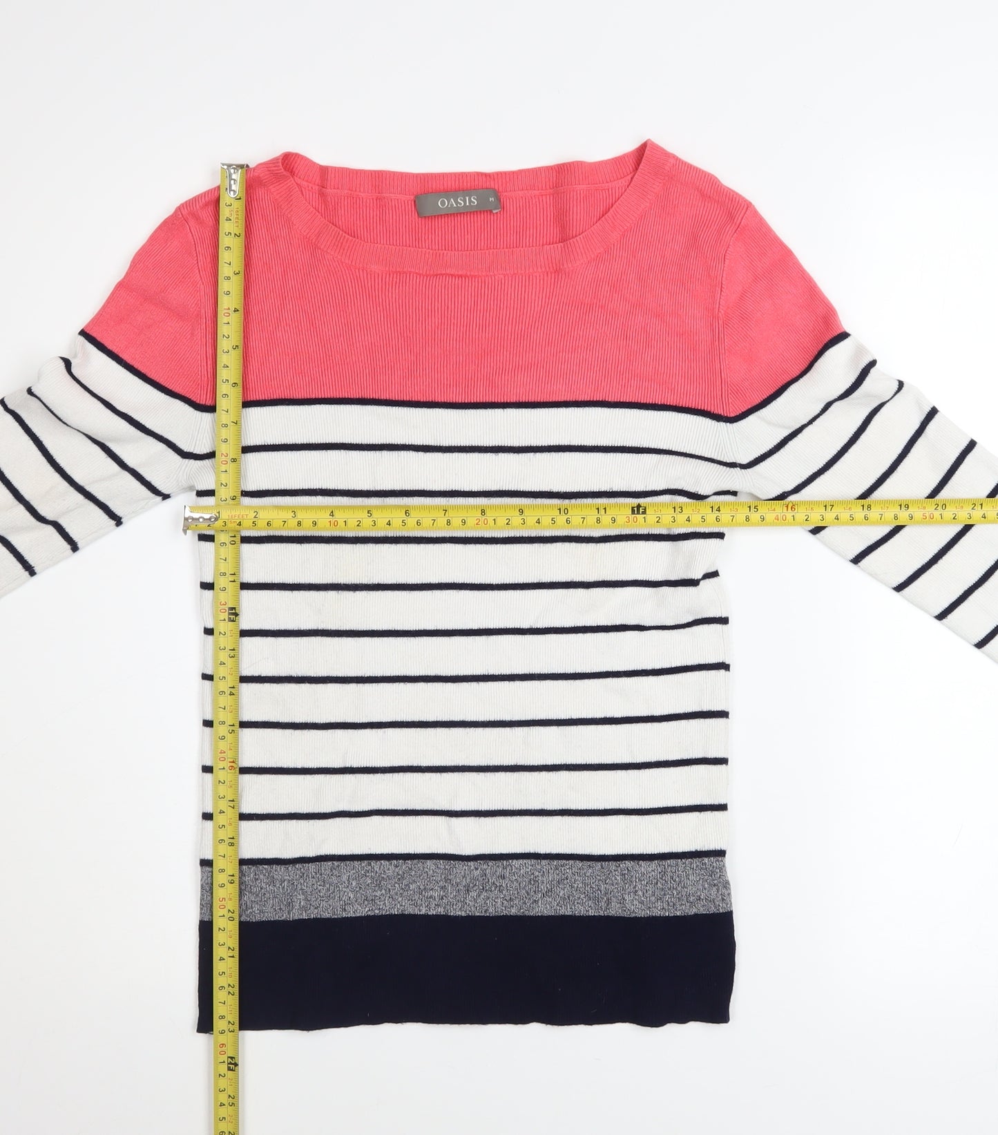 Oasis Women's Multicoloured Striped Boat Neck Knit Jumper M