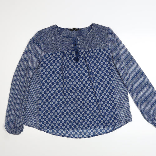 New Look Women’s Blue Geometric Long Sleeve Tunic Blouse Size 14