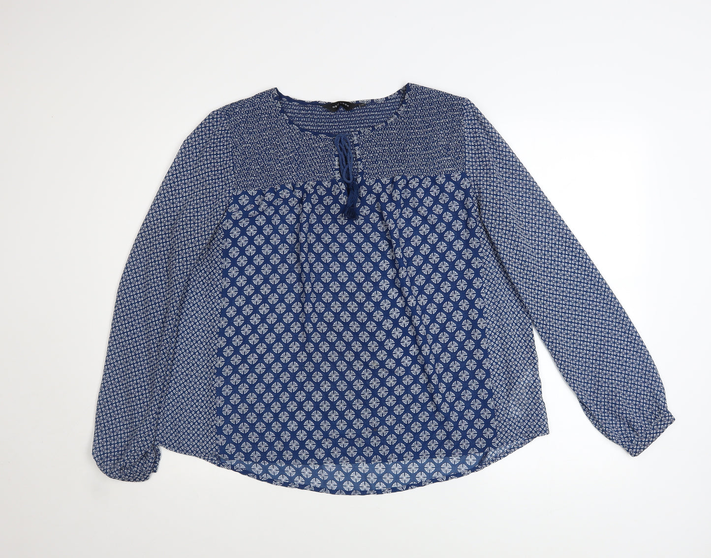 New Look Women’s Blue Geometric Long Sleeve Tunic Blouse Size 14