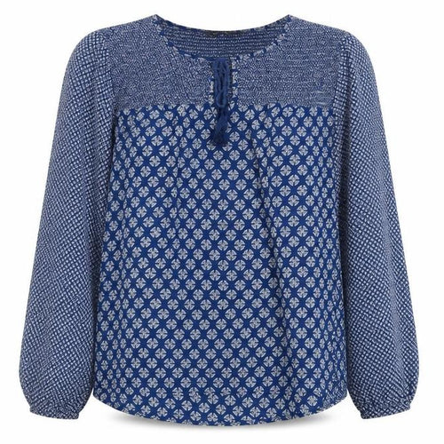 New Look Women’s Blue Geometric Long Sleeve Tunic Blouse Size 14