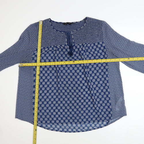 New Look Women’s Blue Geometric Long Sleeve Tunic Blouse Size 14