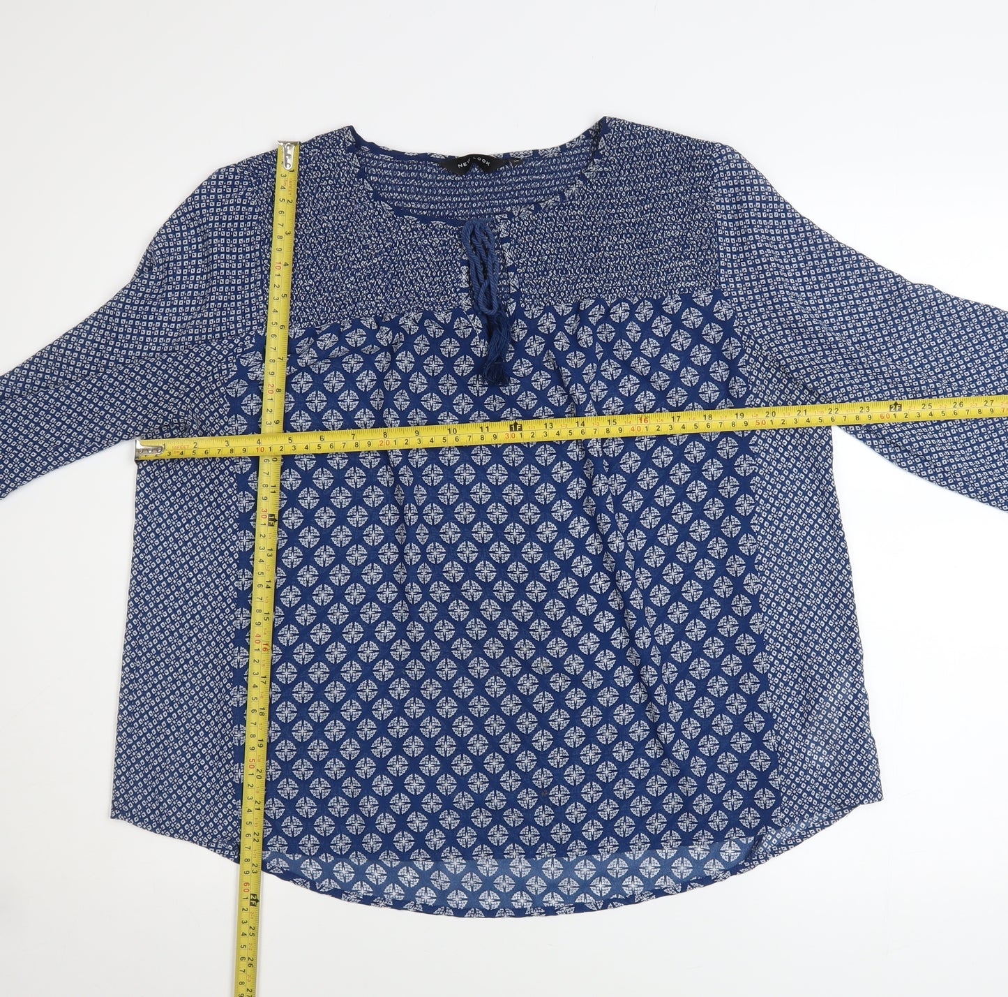 New Look Women’s Blue Geometric Long Sleeve Tunic Blouse Size 14