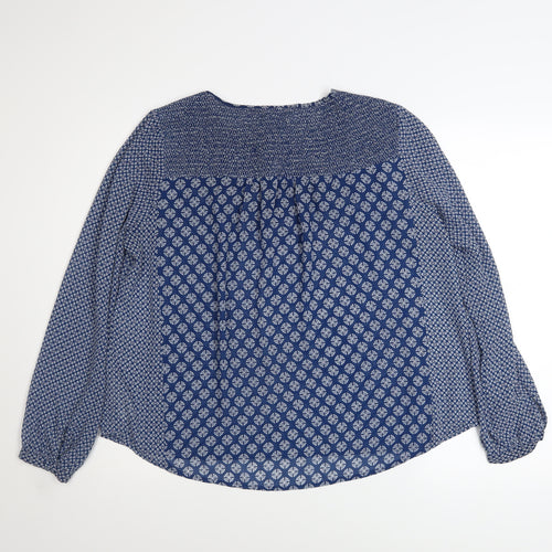 New Look Women’s Blue Geometric Long Sleeve Tunic Blouse Size 14