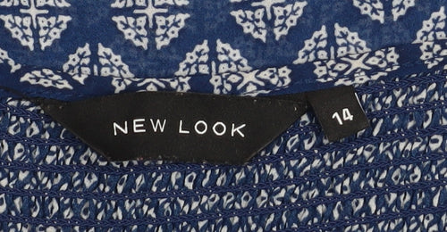 New Look Women’s Blue Geometric Long Sleeve Tunic Blouse Size 14