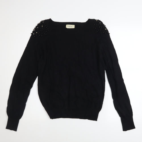 Next Women’s Black Beaded Shoulder Pullover Jumper Size 12