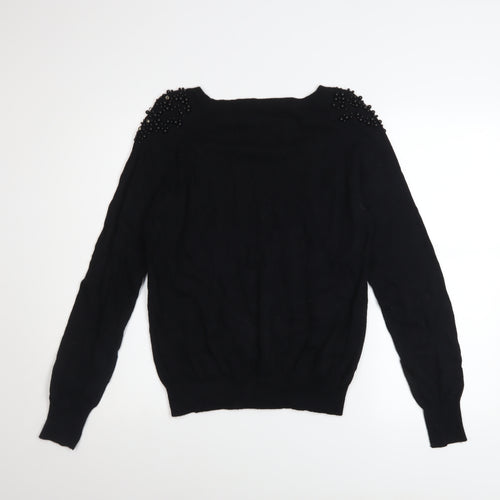 Next Women’s Black Beaded Shoulder Pullover Jumper Size 12