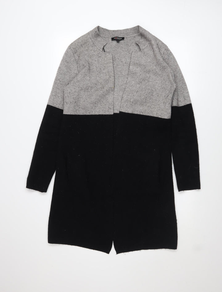 Morgan Women’s Grey Black Open Knit Long Sleeve Cardigan M