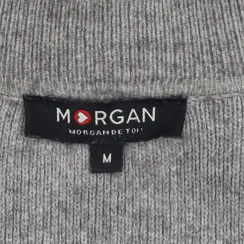 Morgan Women’s Grey Black Open Knit Long Sleeve Cardigan M