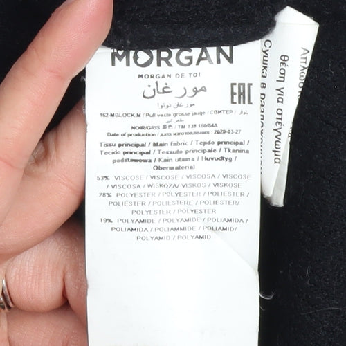 Morgan Women’s Grey Black Open Knit Long Sleeve Cardigan M