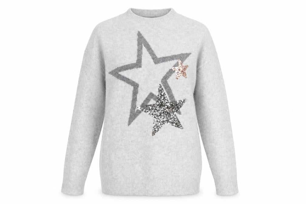 Front view of Marks & Spencer Women’s Grey Sequin Star Jumper XS