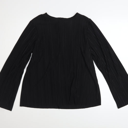 Gallery Women's Black Pleated Long Sleeve Blouse XS