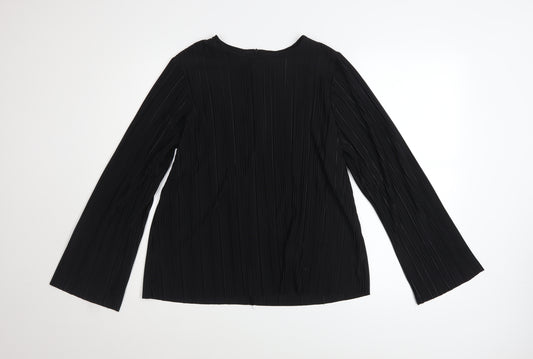 Gallery Women's Black Pleated Long Sleeve Blouse XS