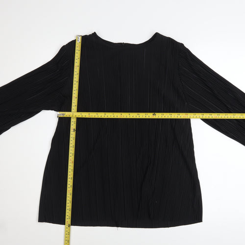 Gallery Women's Black Pleated Long Sleeve Blouse XS