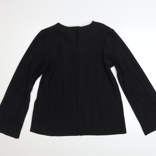 Gallery Women's Black Pleated Long Sleeve Blouse XS