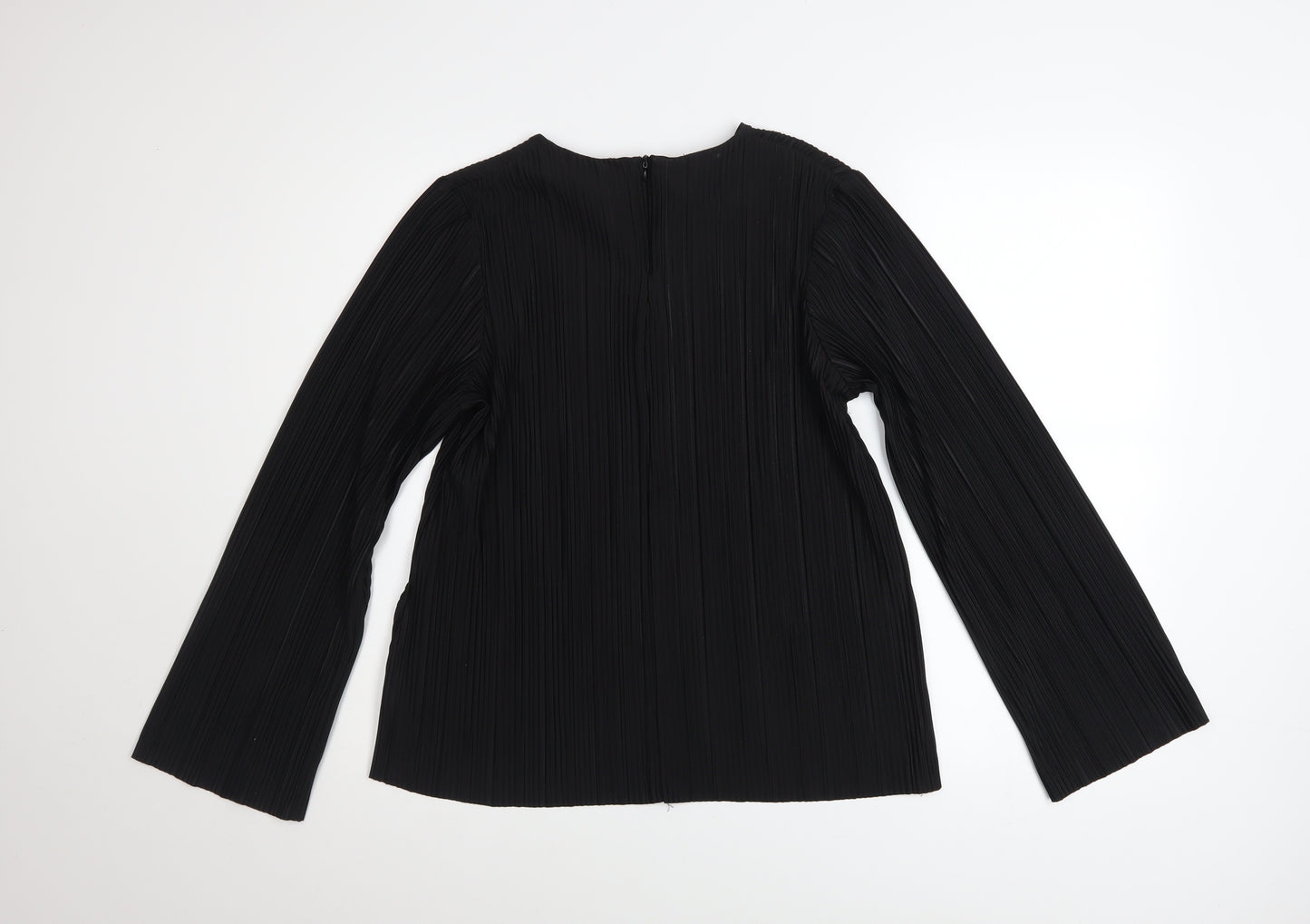 Gallery Women's Black Pleated Long Sleeve Blouse XS