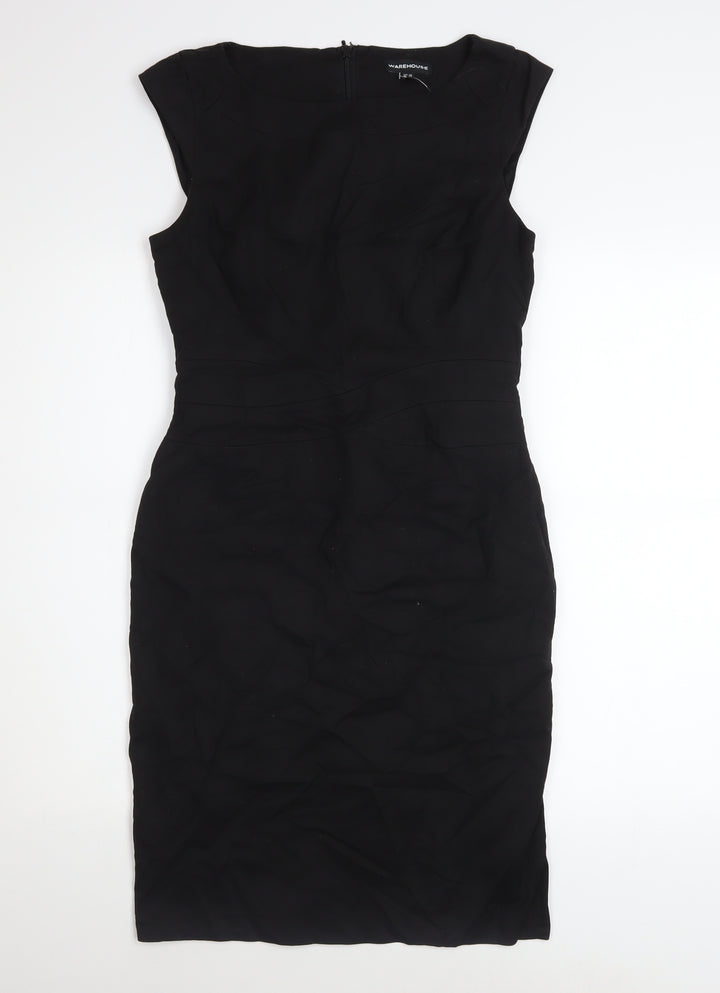 Warehouse Women Black Size 10 Sheath Knee Length Dress