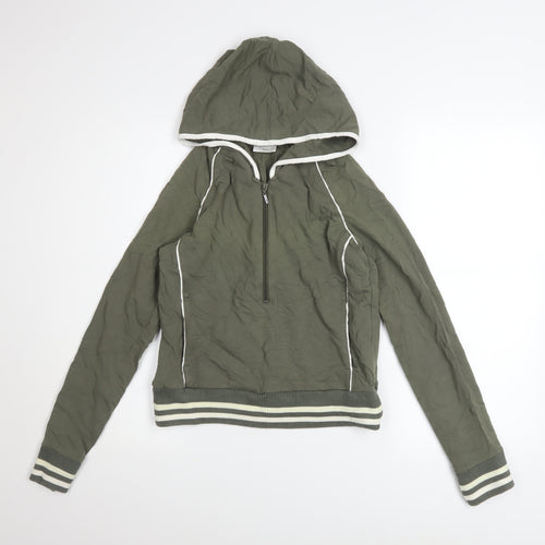 Next Women’s Khaki 1/2 Zip Hooded Sweatshirt UK 10 Cotton Blend