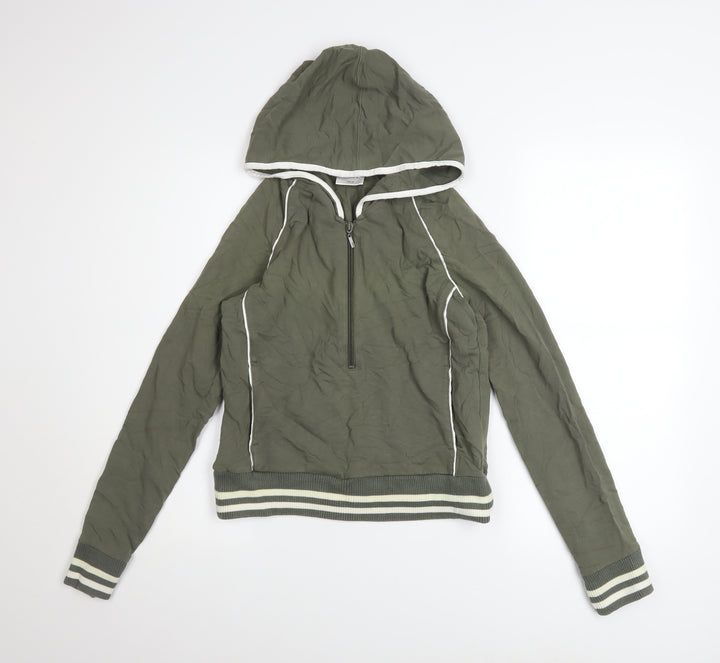 Next Women’s Khaki 1/2 Zip Hooded Sweatshirt UK 10 Cotton Blend