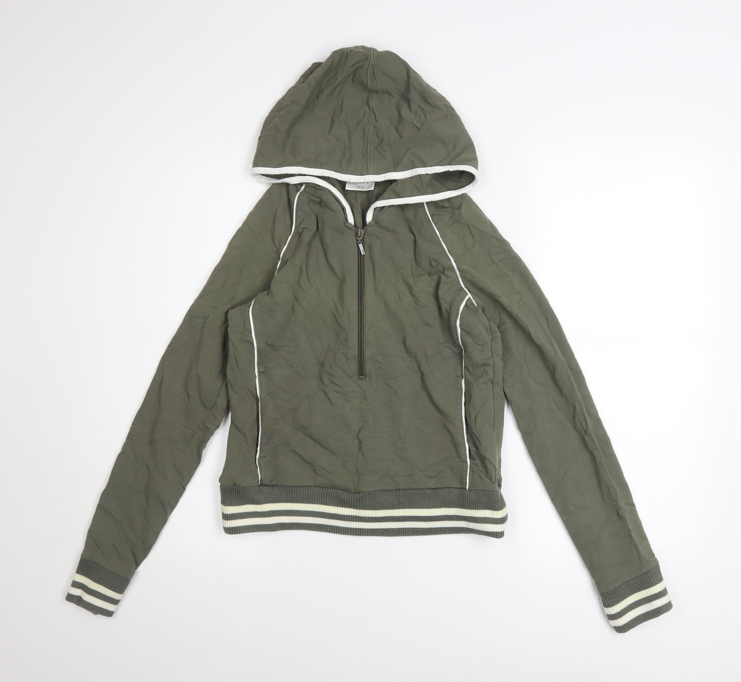 Next Women’s Khaki 1/2 Zip Hooded Sweatshirt UK 10 Cotton Blend