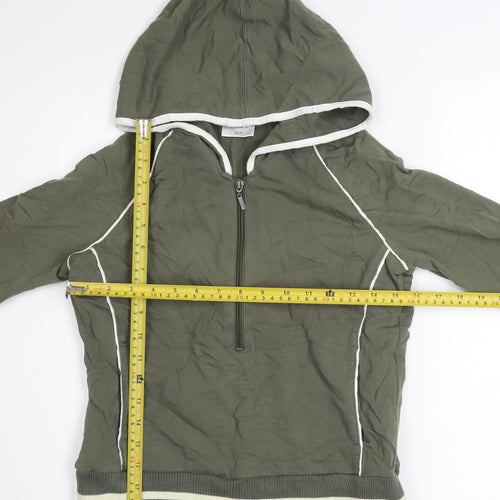 Next Women’s Khaki 1/2 Zip Hooded Sweatshirt UK 10 Cotton Blend