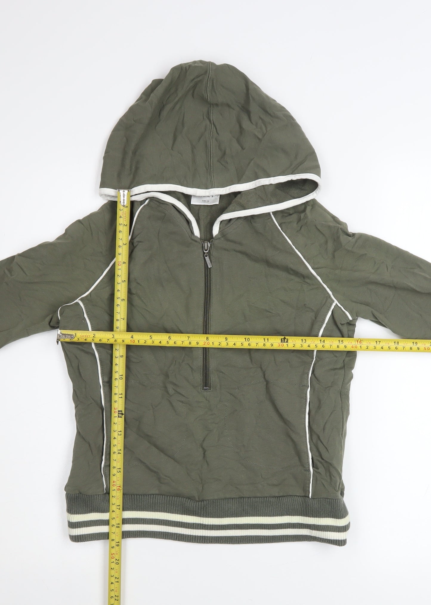 Next Women’s Khaki 1/2 Zip Hooded Sweatshirt UK 10 Cotton Blend