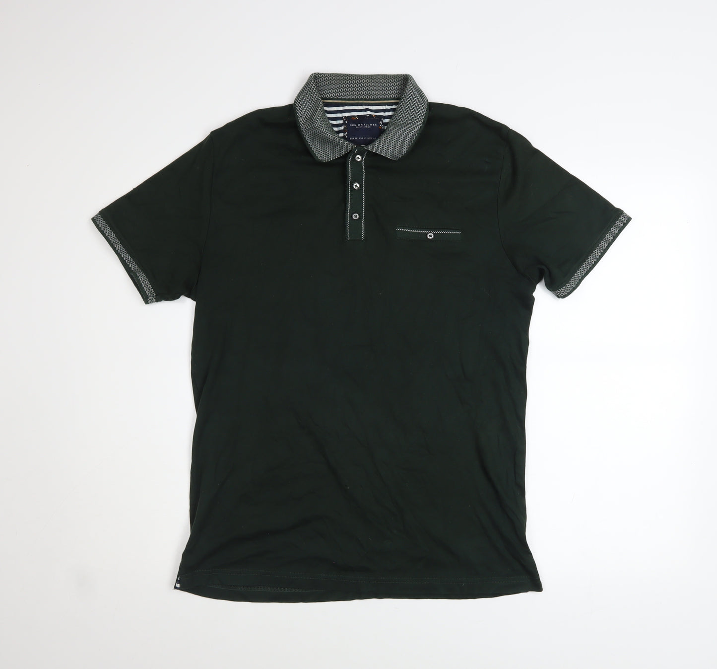 Denim & Flower Ricky Singh Men's Dark Green Cotton Polo Shirt M