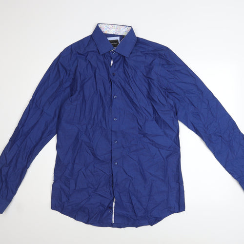 Mauro Puccini Men's Blue Cotton Long Sleeve Button-Up Shirt M
