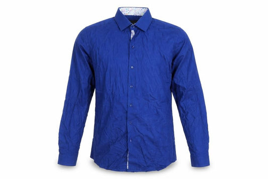 Front view of Mauro Puccini Men's Blue Cotton Long Sleeve Button-Up Shirt M