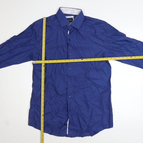 Mauro Puccini Men's Blue Cotton Long Sleeve Button-Up Shirt M