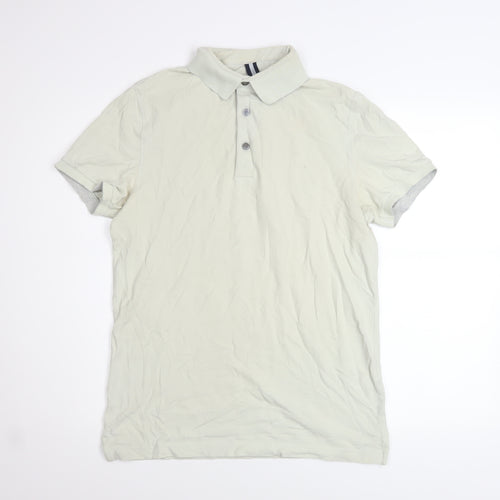 PROF JOMO Men's Ivory Cotton Elastane Short Sleeve Polo Shirt Medium