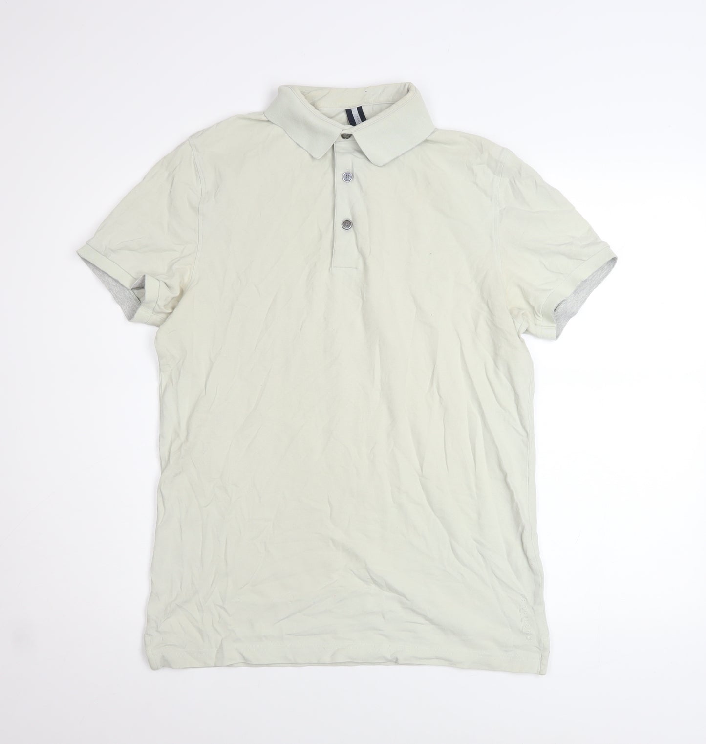 PROF JOMO Men's Ivory Cotton Elastane Short Sleeve Polo Shirt Medium